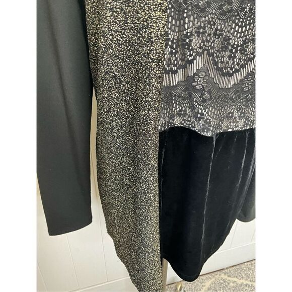 Style & Co Women Medium Pullover Tunic Top Black Mixed Media Long Sleeve Stretch - Picture 5 of 11
